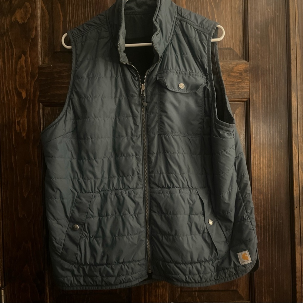 Carhartt Puffer Vest Jacket Womens XL  Plaid Reversible Fleece Flannel
